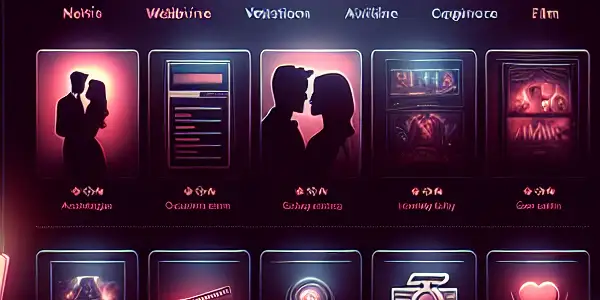 A sleek digital platform for Japanese adult films, featuring a user-friendly interface in a sultry, dimly lit atmosphere.