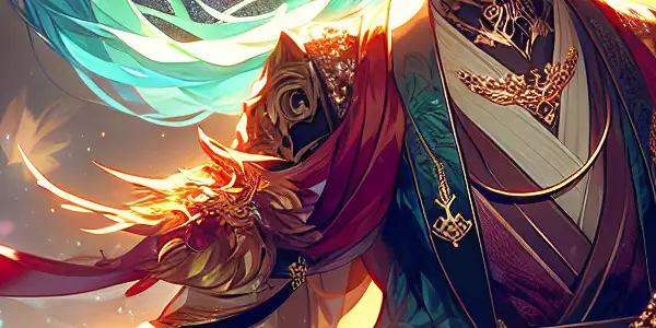 A vibrant character in an intimate pose, surrounded by a glowing, dream-like atmosphere, suggesting sensuality and motion.